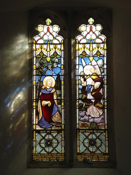 Stained glass inside the Manaccan church