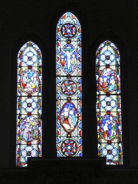 Stained glass inside the Manaccan church