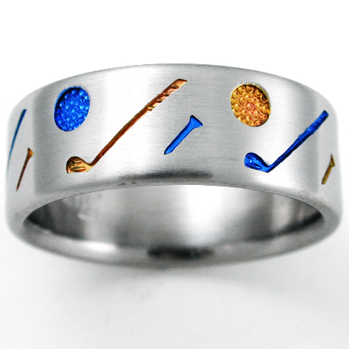 Double Eagle titanium ring with golf theme | Titanium  