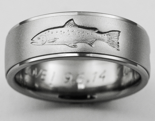 Dunkirk 2 titanium ring with fish  Titanium Wedding Rings, Handcrafted by  Exotica Jewelry