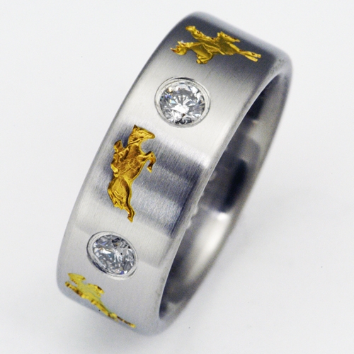 Lexington titanium ring with horses | Titanium Wedding  