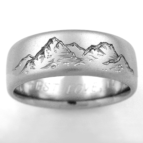 Mountain Scene Titanium Wooden Ring, Titanium