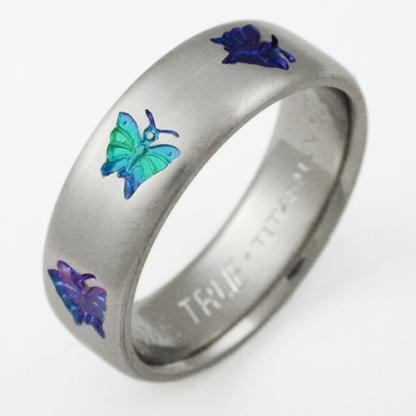 Daphne 1 titanium ring with butterflies | Titanium Wedding Rings ...