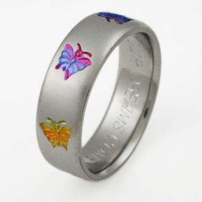 Daphne 1 titanium ring with butterflies | Titanium Wedding Rings ...