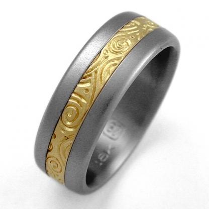 Titanium ring with on sale gold inlay